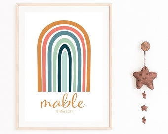 Personalised Name Print, Rainbow Print, Nursery Wall Art, Kids Room Wall Art, Printable Nursery Art
