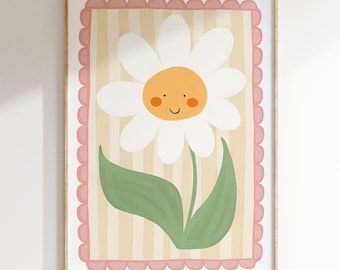Cute Nursery Art, Happy Flower Print, Bright Kids Room Art, Flower Illustration, Floral Print, Colourful Nursery Decor
