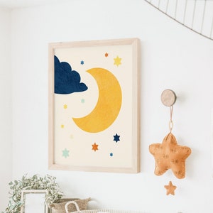 Moon Nursery Print, Boho Nursery Art, Nursery Printable, Nordic Nursery, Moon Wall Décor, Celestial Decor