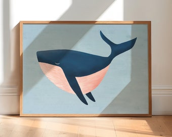 Impresión de ballena, arte de pared para guardería náutica, decoración de habitación de niños, decoración de habitación de niños, imprimible para guardería, DESCARGA DIGITAL