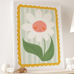 Happy Flower Print, Bright Kids Room Art, Flower Illustration, Cute Nursery Art, Floral Print, Colourful Nursery Decor - DIGITAL DOWNLOAD