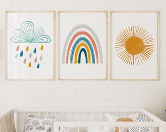 Kids room Wall Art, Baby Room Art, Rainbow Nursery Decor, Boho Nursery Prints, Sunshine Print, Neutral Nursery, DIGITAL DOWNLOAD