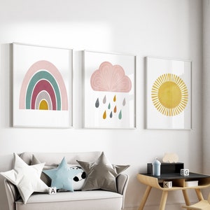 Boho Nursery Prints Set of 3, Rainbow Nursery Decor, Rainbow baby prints, Sunshine Print, Baby Girl Decor, Baby Shower Gift