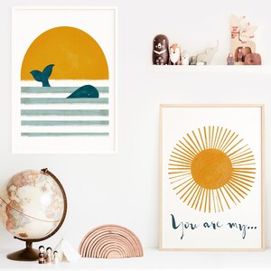 Baby shower gift, Set of 2 Prints, You Are My Sunshine, Nautical Nursery Art