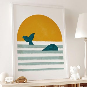 Whale Print, Nautical Nursery Wall Art, Boys Room Decor, Sunset Wall Art, Kids Room Decor, Nursery Printable