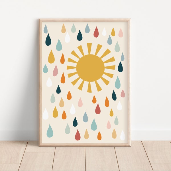 Raindrop Nursery Prints, Rain Drops Nursery Wall Art, Baby shower gift, Nursery Printable, Neutral Nursery, Boho Nursery Decor