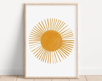 Sunshine Art Print, Boho Sunshine Print, Nursery Printable Art, Minimalist Sun Art, Kids Room Décor, Playroom Art, Hello Sunshine, Digital