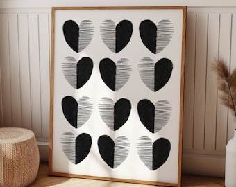 Teen Room Decor, Heart Print, Black and White Art, Minimalist Wall Art, Love Print, Girls Room Decor