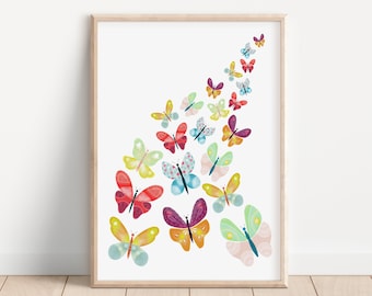 Watercolor Butterfly Art Print, Butterfly Wall Décor, Teens Girl Room Décor, Butterfly Printable Illustration, Insect Art, Clipart, Digital