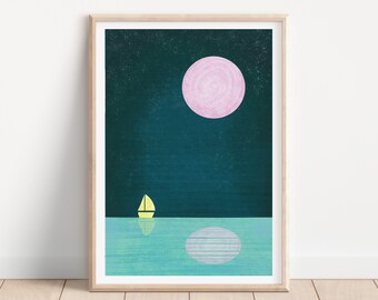 Nautical Nursery Art | Moon Nursery Print | Boho Nursery Art | Kids Room Decor