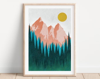 Arte del bosque de montaña / Impresión de arte nórdico / Arte de pared Scandi / Arte de pared del bosque