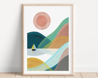 Decoración de guardería de montaña, arte de pared para guardería, arte de pared bohemio imprimible, paisaje nórdico, decoración de habitación infantil,