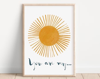 You Are My Sunshine Print, Baby Shower Gift, Sunshine Nursery Prints, Sunshine Quote, Printable Wall Art