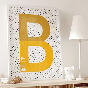 Impresión de nombre inicial personalizada, decoración de dormitorio de niños, arte de pared para guardería, decoración de pared para dormitorio infantil, arte imprimible para guardería