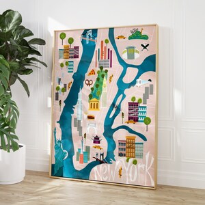 New York City Map Art Prints, New York Travel Nursery Art, New York Wall Decor, Travel Printable, New York Poster, USA Cityscape, Digitaal