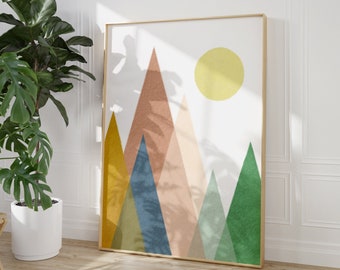 Mountain Print, Geometric print, Minimalist Wall Art, Nordic Wall Art, Boho Nursery Printable