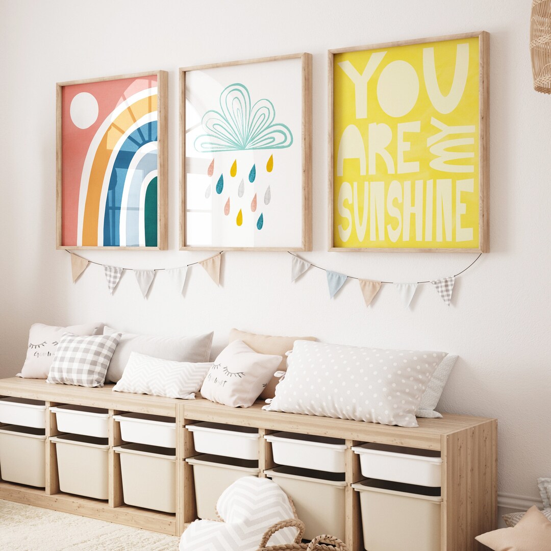 Set of 3 Prints, Retro Nursery Decor, Nursery Wall Art, Rainbow Print ...