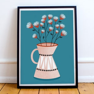 Cartel de flor con jarrón, estampado floral moderno, cartel estético, ramo de flores, decoración floral de pared, flor minimalista, decoración de sala de estar