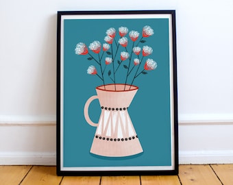 Flower with Vase Poster, Modern Floral Print, Aesthetic Poster, Flower Bouquet, Floral Wall Décor, Minimalist Flower, Living room Decor