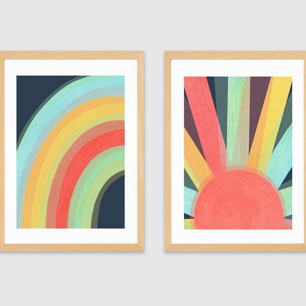 Set of 2 Prints | Rainbow Print | Sun Print | Nursery Print | Boho Nursery Art | Rainbow Baby