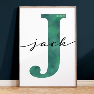 Personalised Initial Name Print, First Birthday Gift, Nursery Wall Art, Baby Shower, Minimalist Name Print