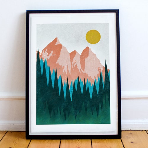 Mountain Forest Art Nordic Art Print Scandi Wall Art Etsy
