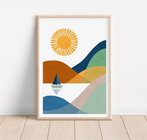 Playroom wall decor, Nordic Landscape Print, Neutral Nursery Prints, Scandi Art, Nordic Nursery Décor, Whimsical Nursery Printable