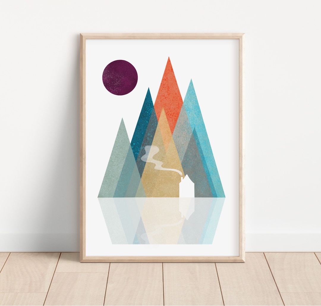 Nordic Mountain Art Print, Whimsical Mountain Landscape Prints, Boho ...