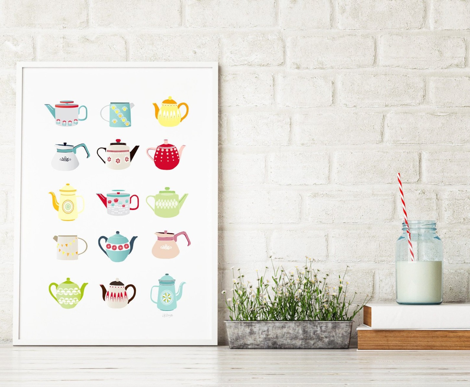 Teapot Art Print Kitchen Decor Midcentury Retro Kitchen Etsy
