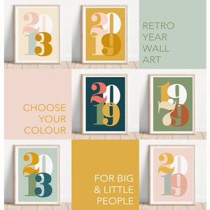 Personalised Date of Birth Name Print, Retro Print, Nursery Wall Art, Children&#39;s Bedroom Wall Decor, Printable Nursery Art