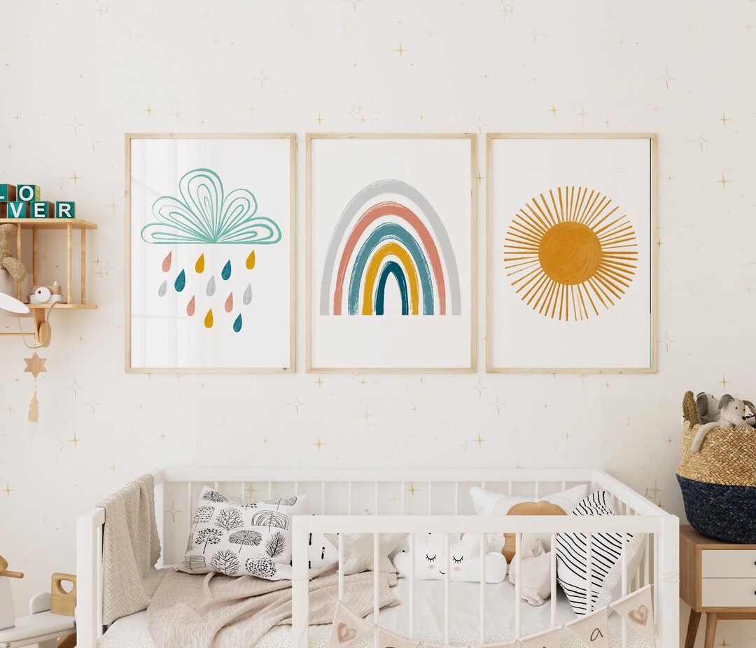 Playful Nursery Prints, Minimalistic Nursery, Baby Room Art, Rainbow ...