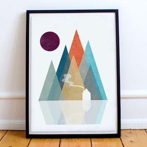 Nordic Mountain Art Print, Whimsical Mountain Landscape Prints, Boho Nursery Décor, Scandinavian Print, Abstract Mountain, Digital image 5