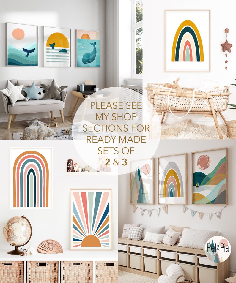Cityscape Nursery Print, Colorful Cityscape Wall Art, Neutral Nursery Décor, Kids Gallery Art, Whimsical Cityscape, Landmarks, Digital image 3