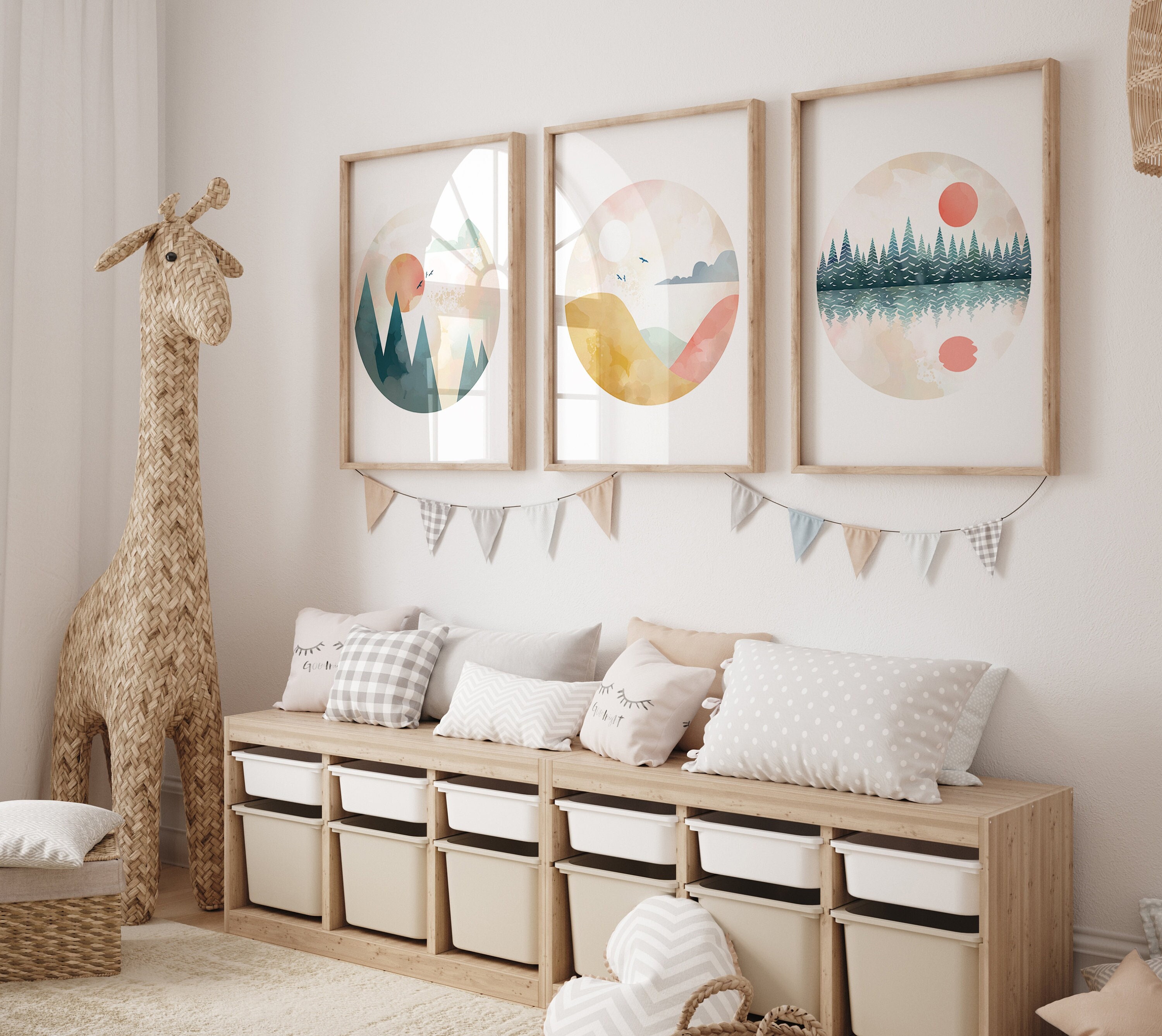 Set of 3 Prints, Nordic Nursery Decor, Whimsical Boho Landscape ...
