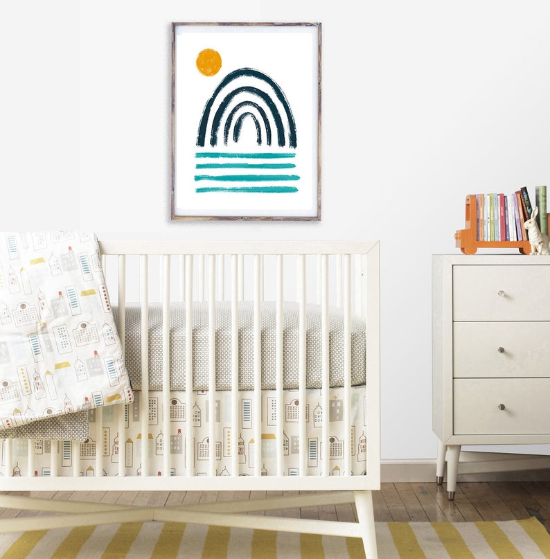 Enkel regnbågskonst | Minimalistisk babykonst | Rolig babytryck | Barnrumsinredning bild 5