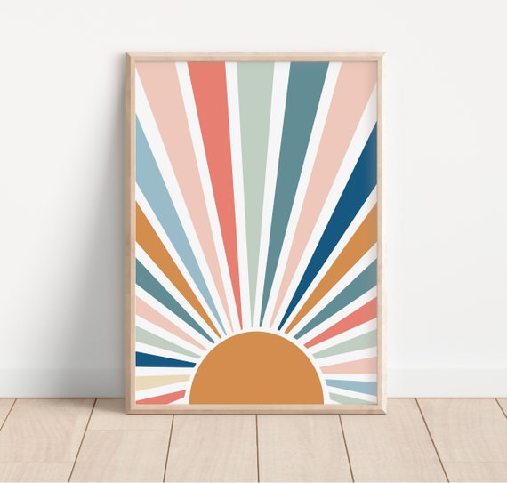 Boho Sunshine Print, Rainbow Print, Nursery Printable, Nordic Nursery, Kids Room Art