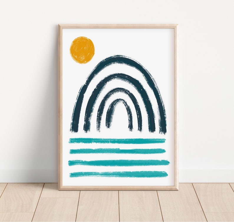 Enkel regnbågskonst | Minimalistisk babykonst | Rolig babytryck | Barnrumsinredning bild 1
