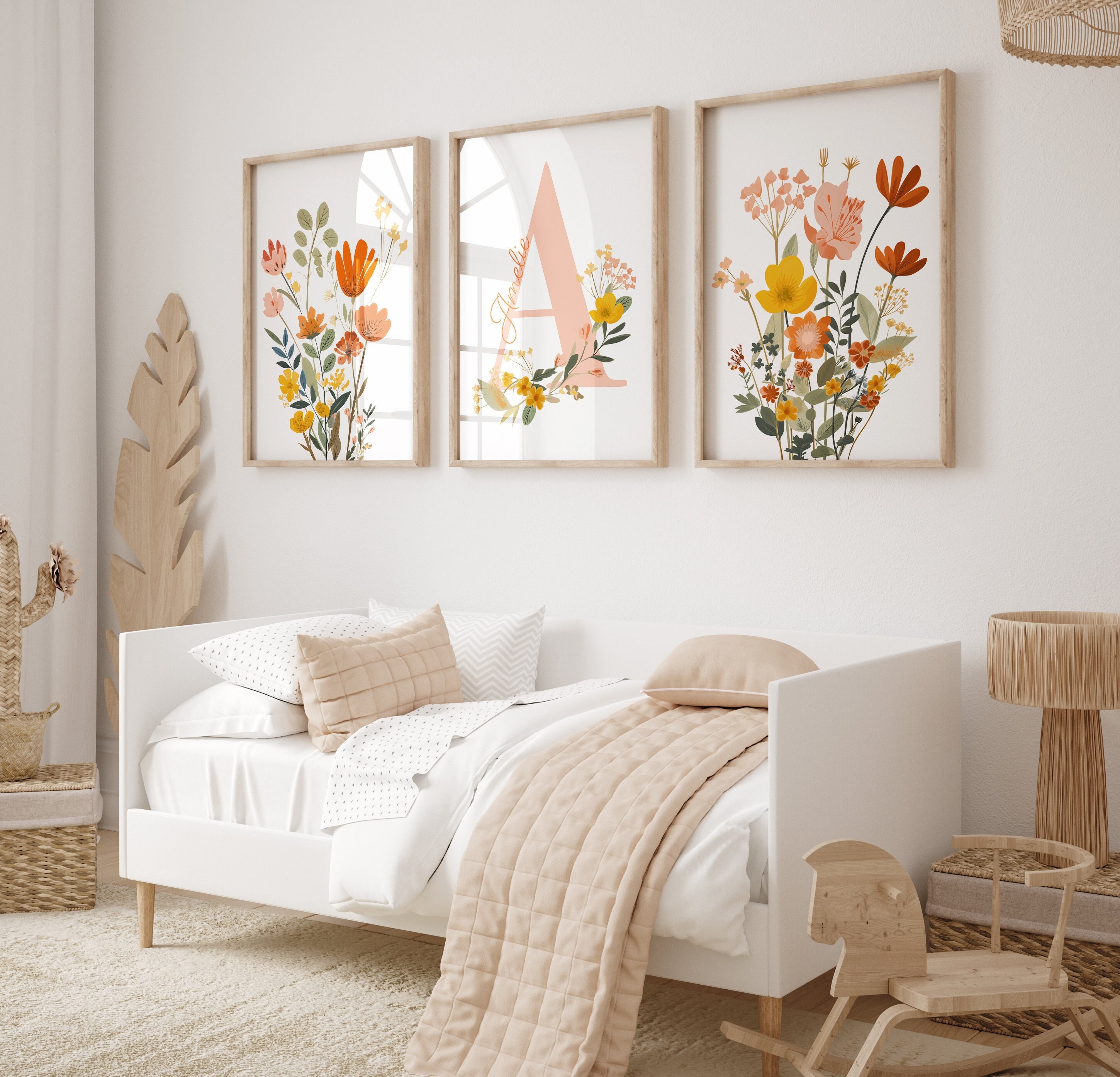 Floral Nursery Wall Art, Personalised Initial Name Print, Custom ...