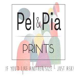May include: A logo for Pel & Pia Prints featuring a stylised forest scene with colourful geometric shapes and the text "Pel & Pia Prints".