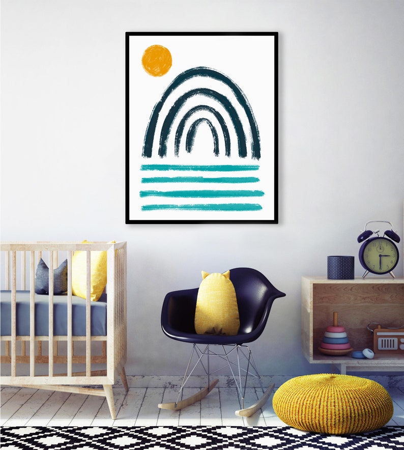 Enkel regnbågskonst | Minimalistisk babykonst | Rolig babytryck | Barnrumsinredning bild 4