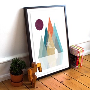 Nordic Mountain Art Print, Whimsical Mountain Landscape Prints, Boho Nursery Décor, Scandinavian Print, Abstract Mountain, Digital image 4