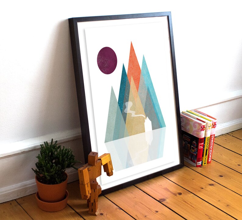 Nordic Mountain Art Print, Whimsical Mountain Landscape Prints, Boho Nursery Décor, Scandinavian Print, Abstract Mountain, Digital image 4