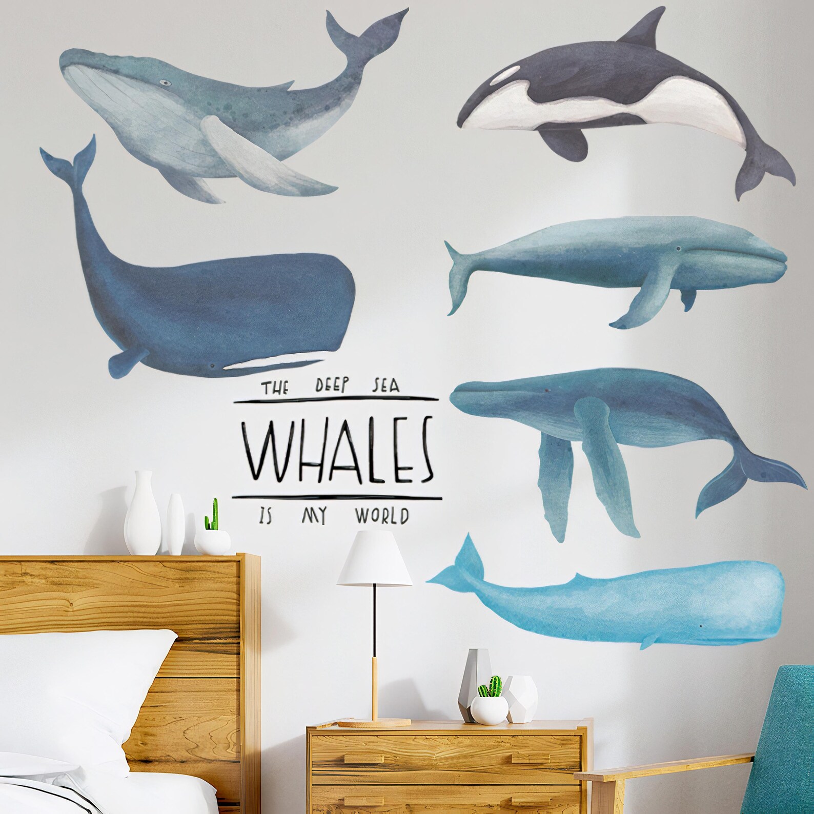 Ocean Whales Wall Decals Nursery Decals Kids Room Decals Etsy