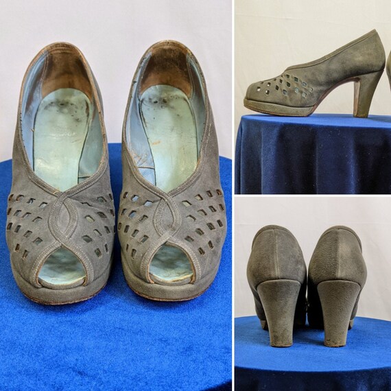 1940s Platform Suede Shoes