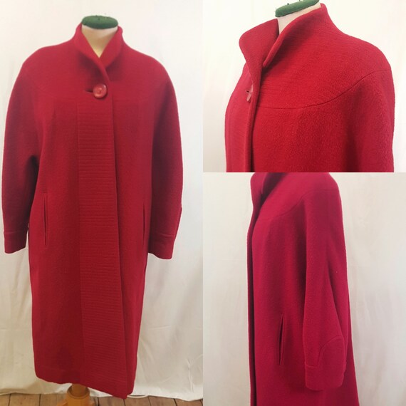 1950s Red Wool Coat with Bishop Sleeves