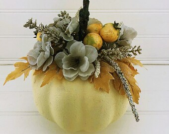 Cream Pumpkin Fall Tree Topper: Autumn Foliage Centerpiece