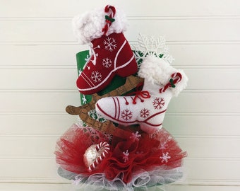 Christmas Decor, Top Hat, 8.5 in. tall x 9 in. width, Christmas Tree Topper, Ice Skate Ornaments, Snowflake Decorations, Candy Cane Decor