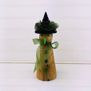 Turned Wood, Witch - Hand Turned Eldarica Pine Witch, Halloween Witch Decoration, Witch Ornament, Primitive Halloween Witch, Halloween Decor