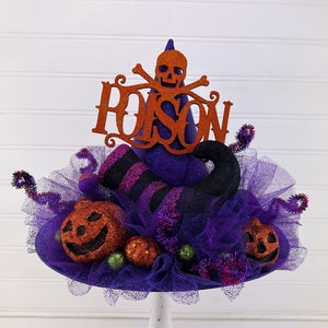 Halloween Decor, Witch Hat, Purple with Poison Sign - Halloween Tree Topper, Witch&#39;s Boot Ornaments, Jack-O&#39;-Lantern Decorations, Pumpkins