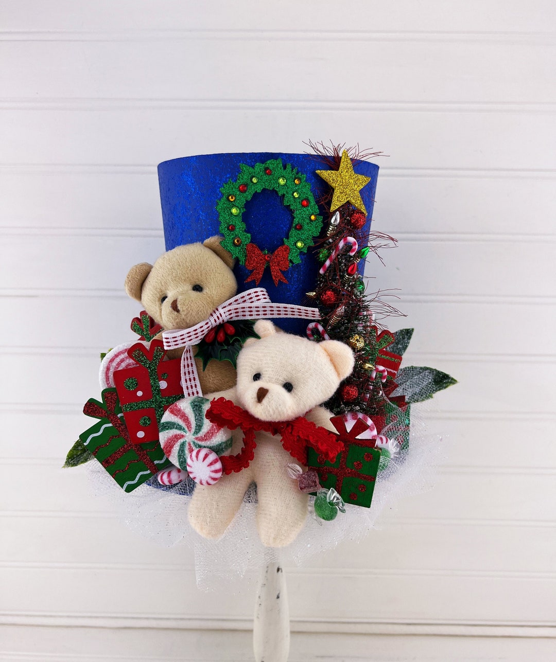 Christmas Decor, Top Hat, 7 In. Tall X 7.5 In. Wide, Blue Christmas ...
